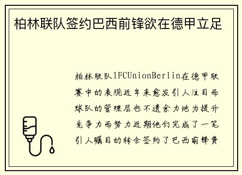 柏林联队签约巴西前锋欲在德甲立足